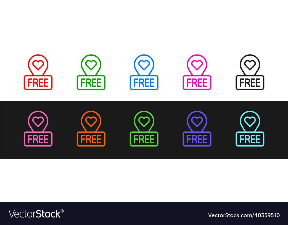 Set line map pointer with heart icon isolated