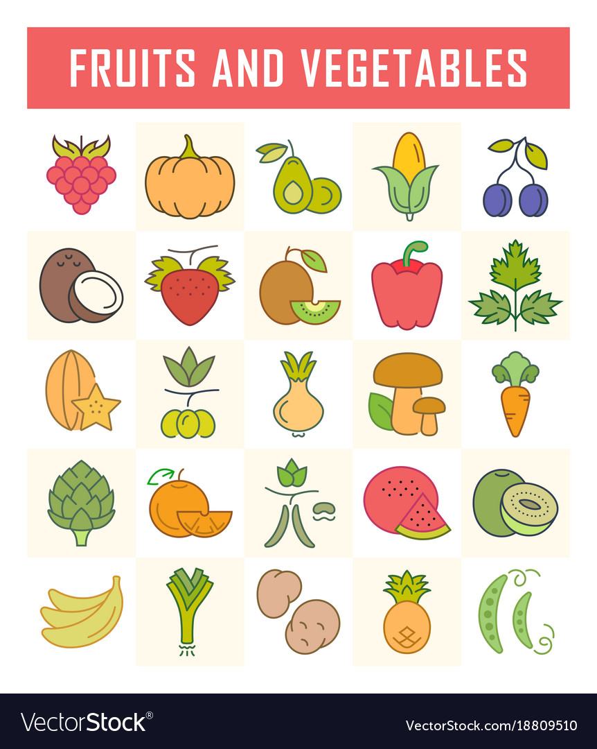 Set of fruits and vegetables Royalty Free Vector Image