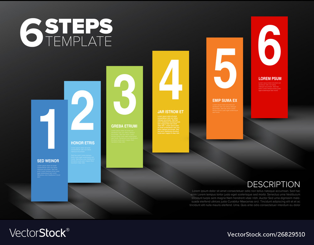 Six steps template with blocks and numbers