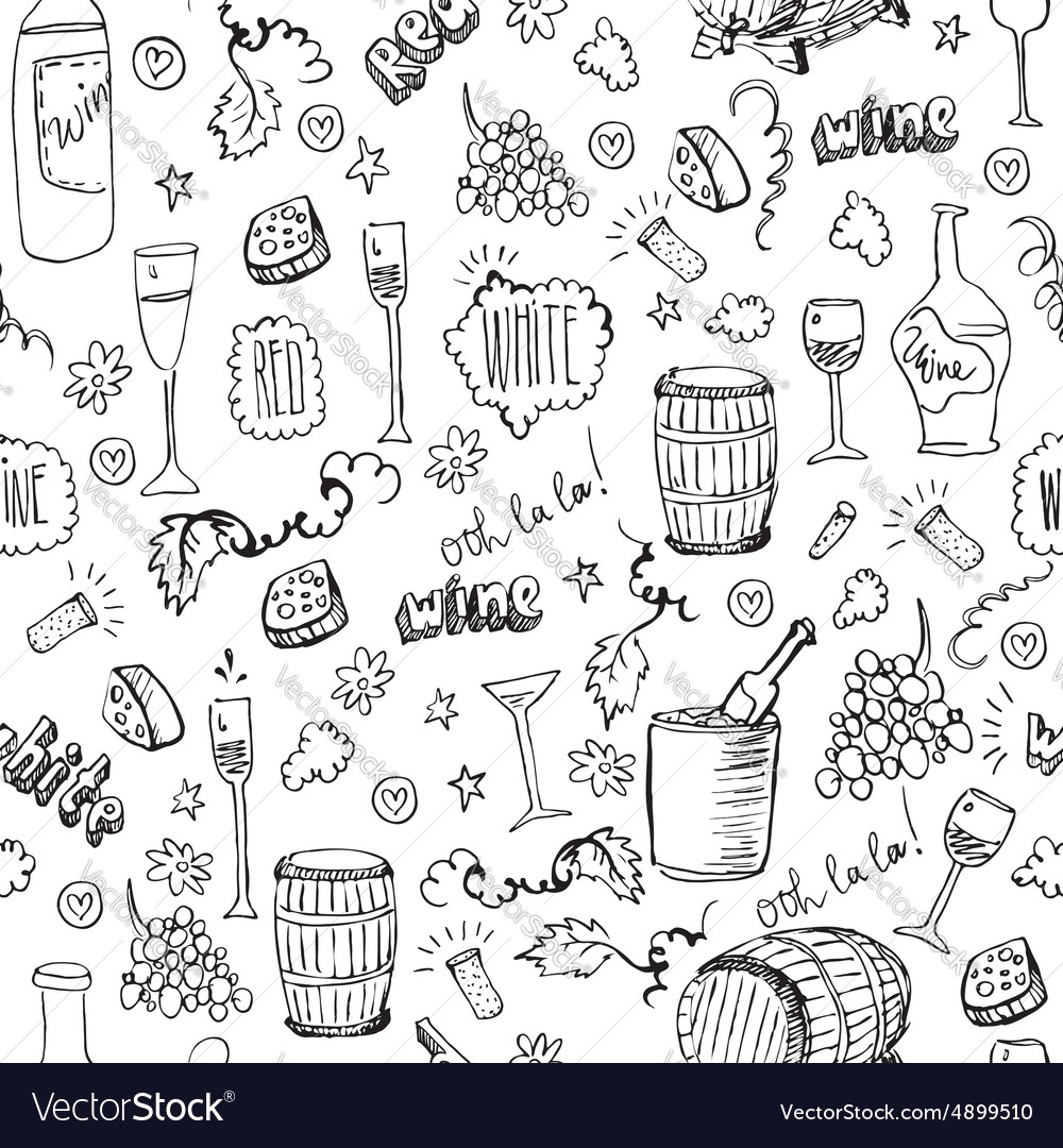 Wine sketch seamless pattern