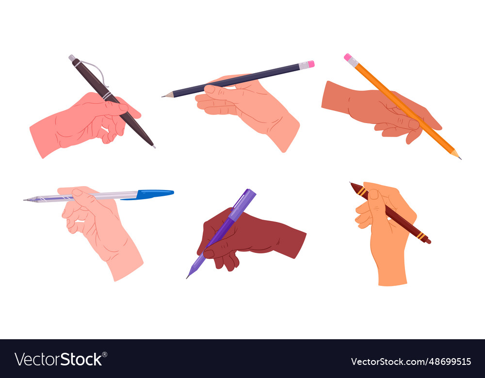 Cartoon writing hands human hand with pencil