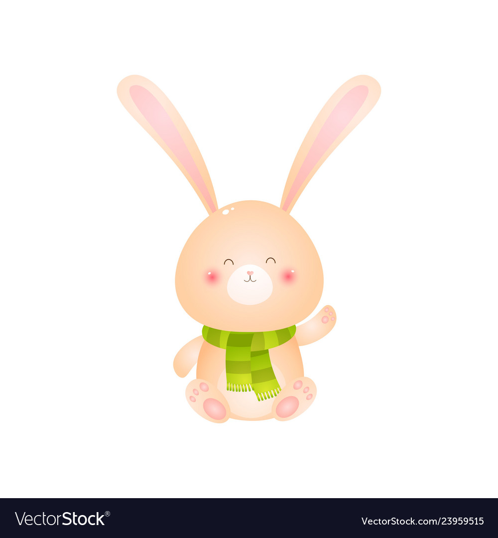 Cute smiling rabbit sitting in green scarf on his