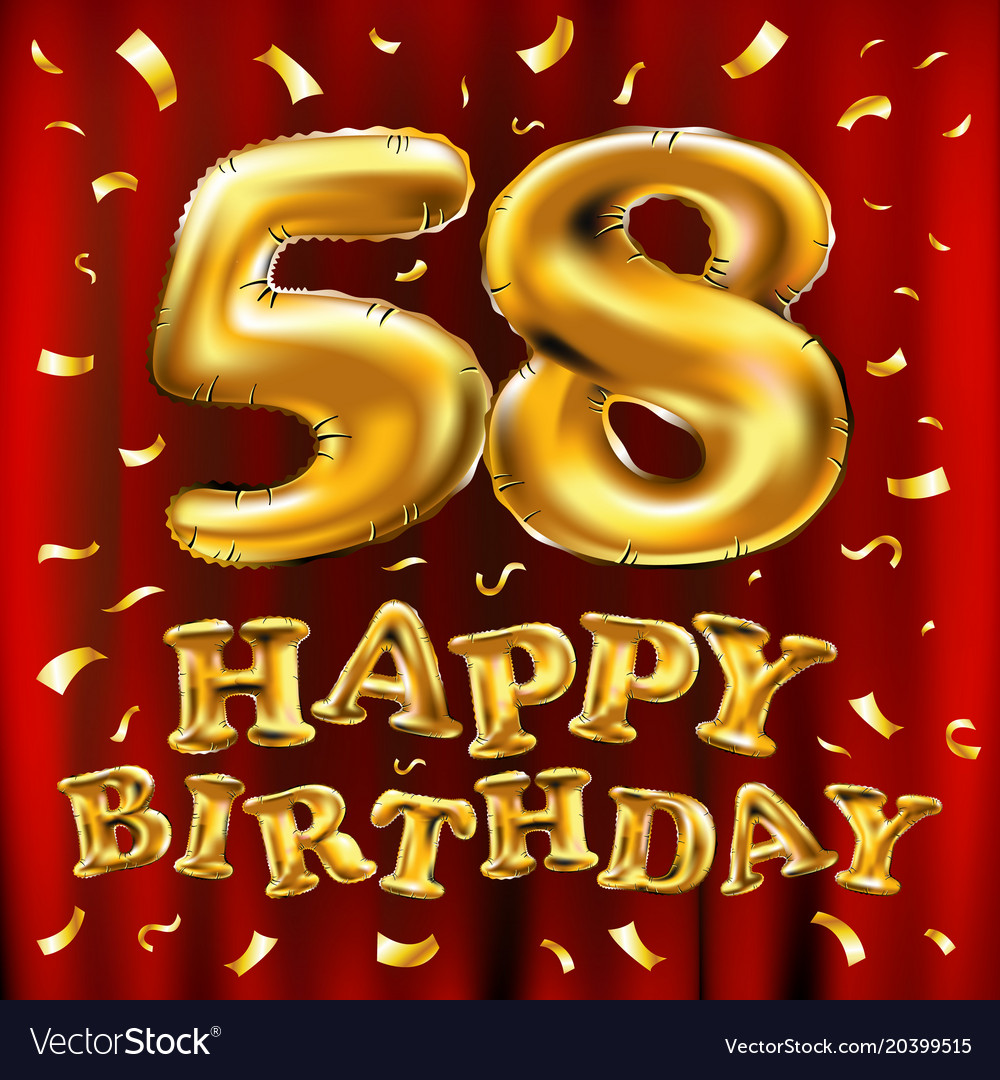 Happy birthday 58th celebration gold balloons Vector Image