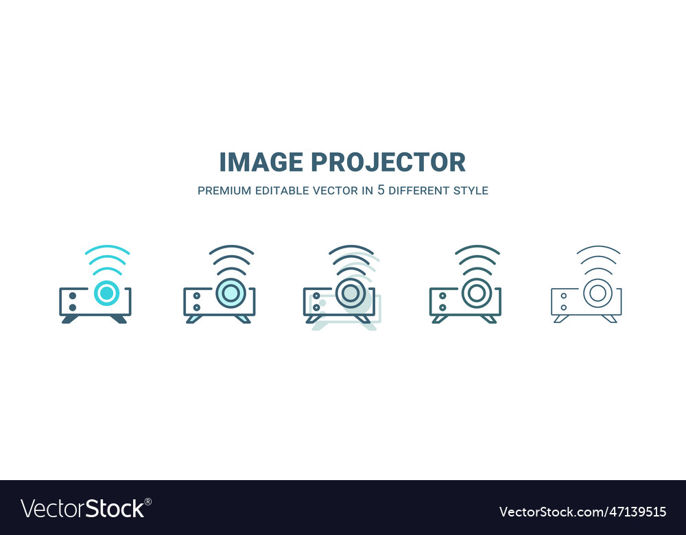 Image projector icon in 5 different style outline vector image Image projector icon in 5 different style outline