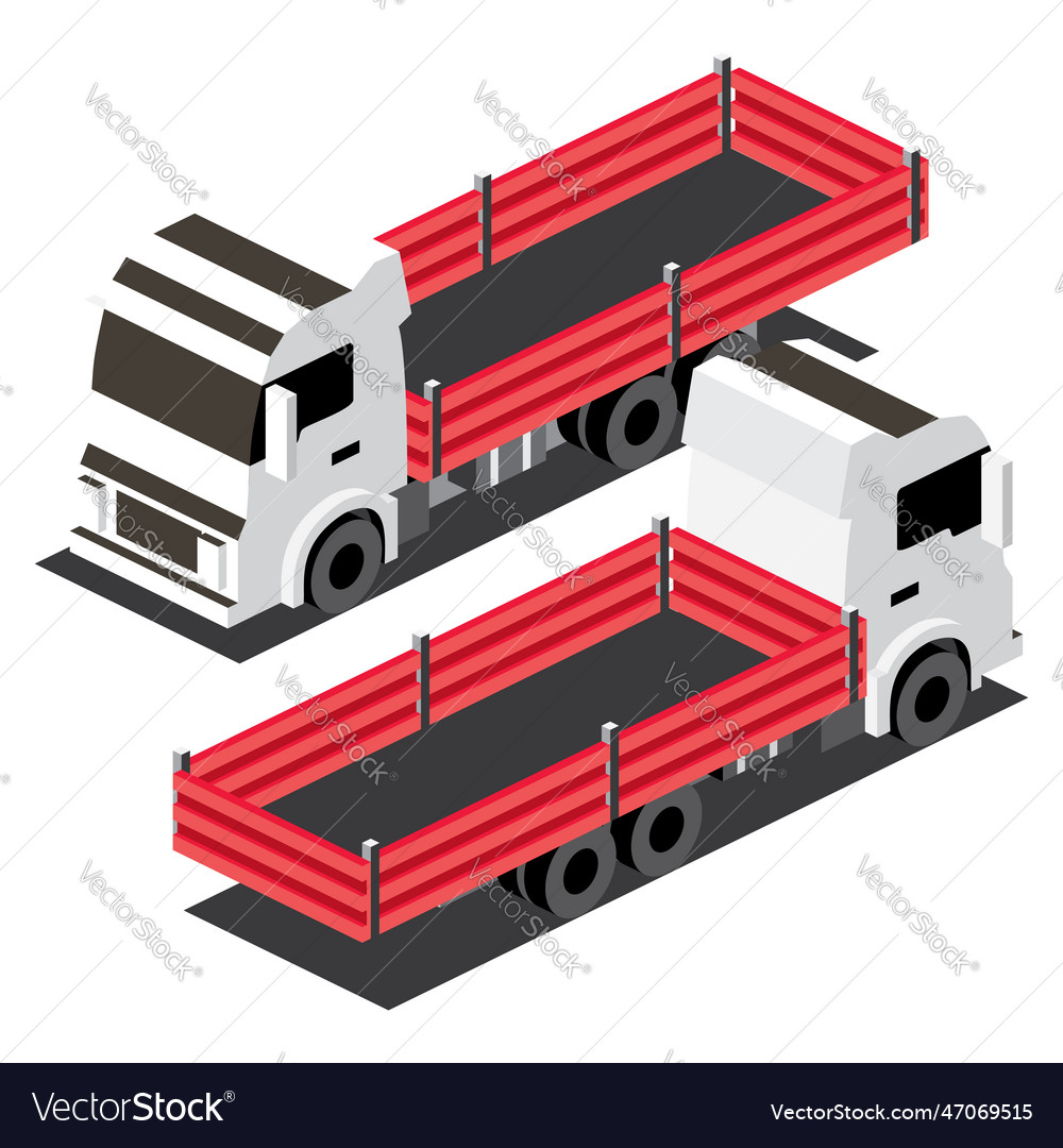 Isometric red flatbed cargo truck commercial Vector Image