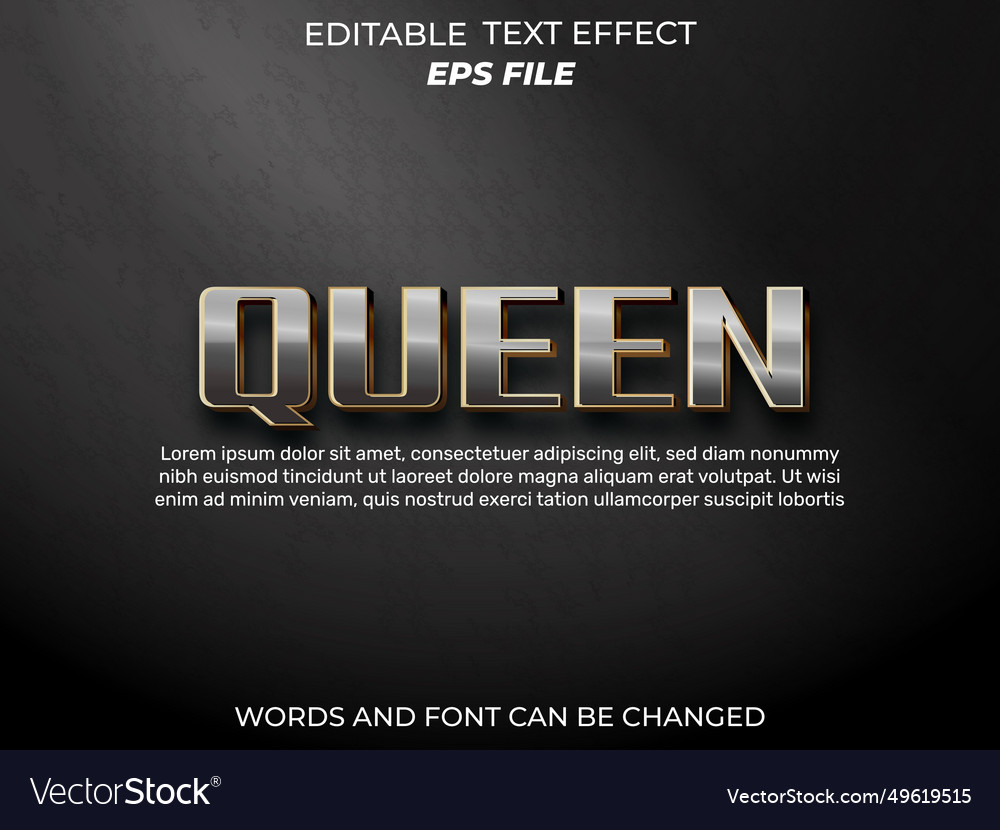 Queen text effect font editable typography 3d