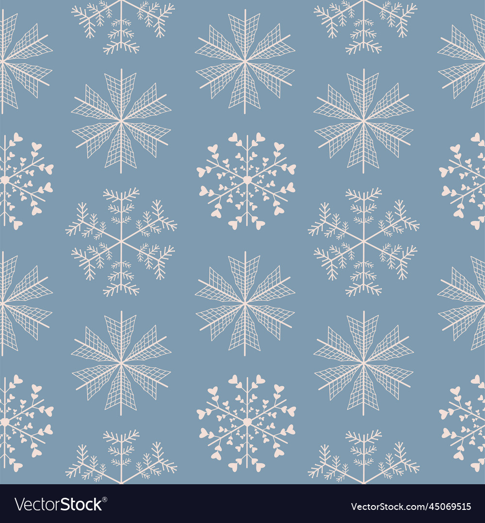 Seamless pattern with different snowflakes snow