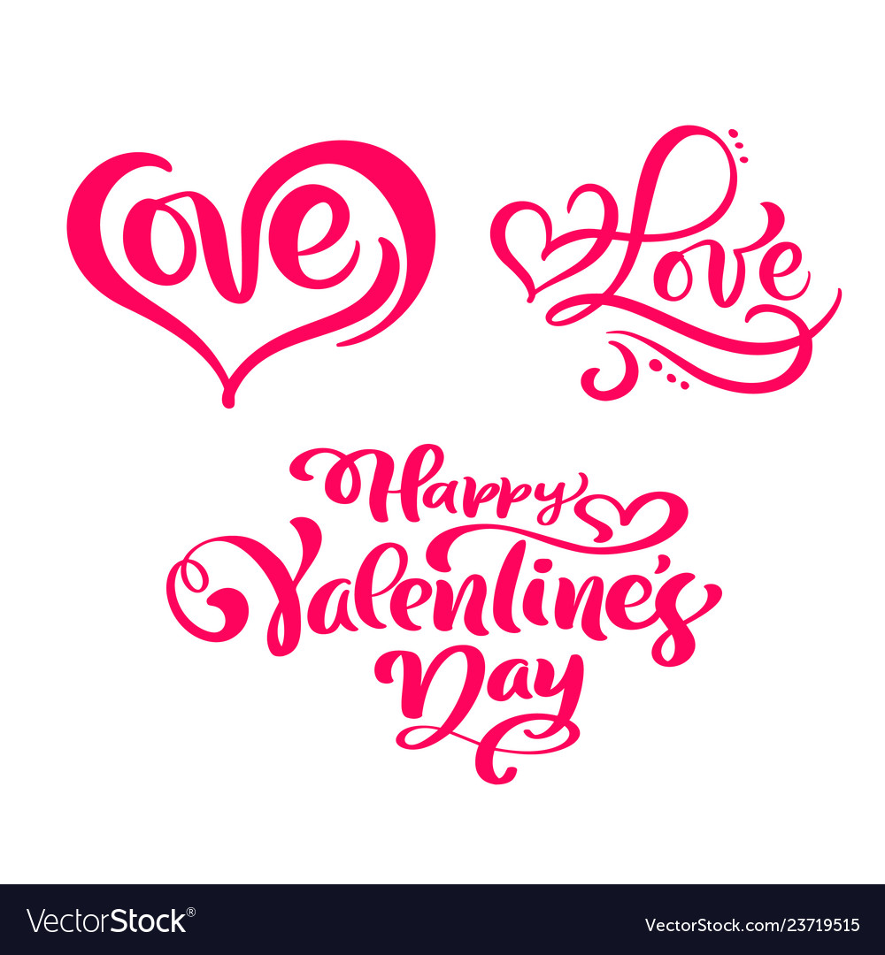 Set of red calligraphy text happy valentines day