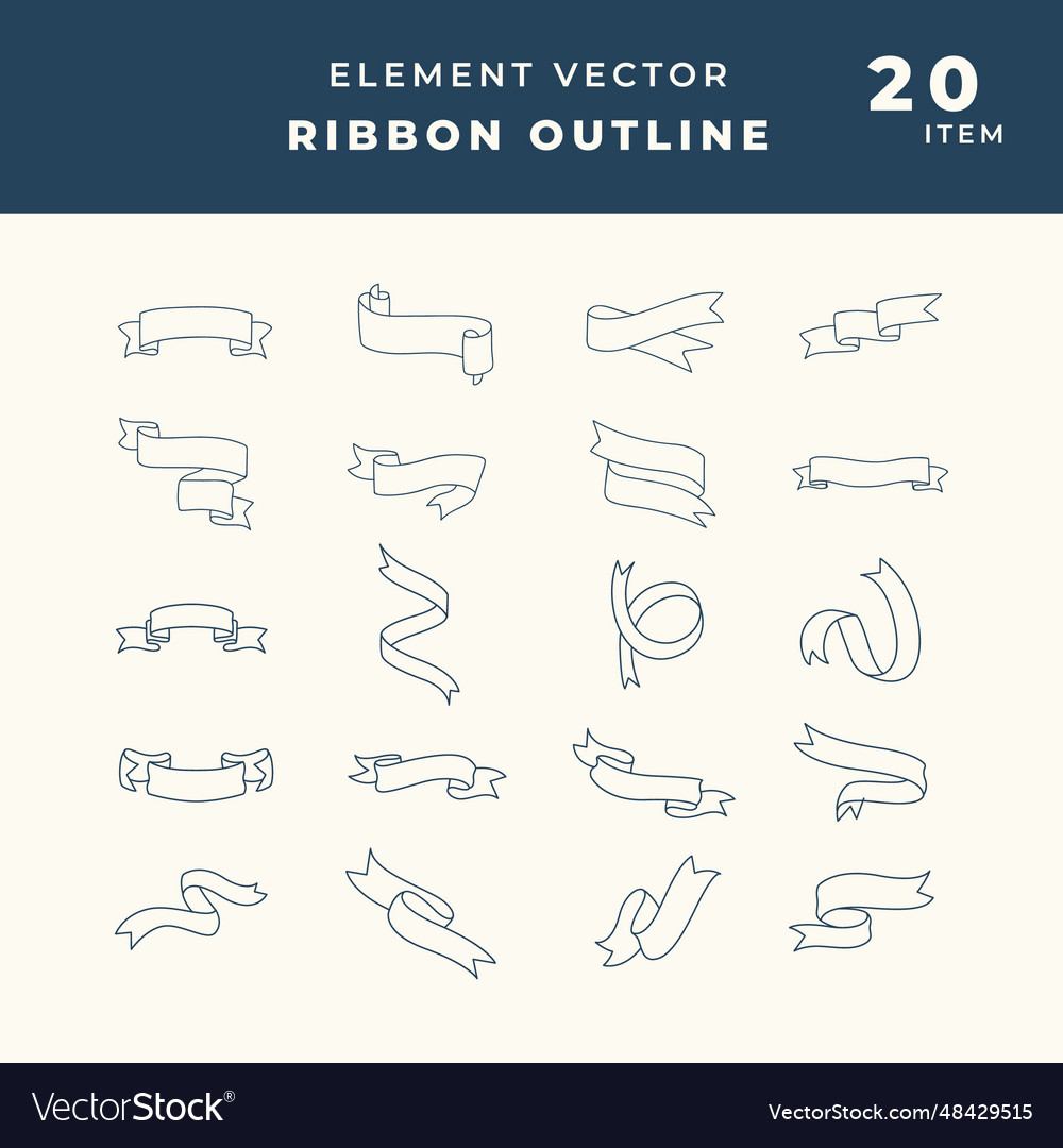 Set or collection of outline ribbon objects vector image Set or collection of outline ribbon objects