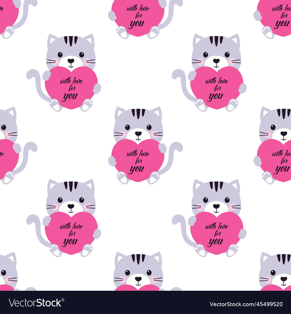 Cartoon Seamless Pattern Of Cute Cat With Heart Vector Image Cartoon Seamless Pattern Of Cute Cat With Heart Vector Image