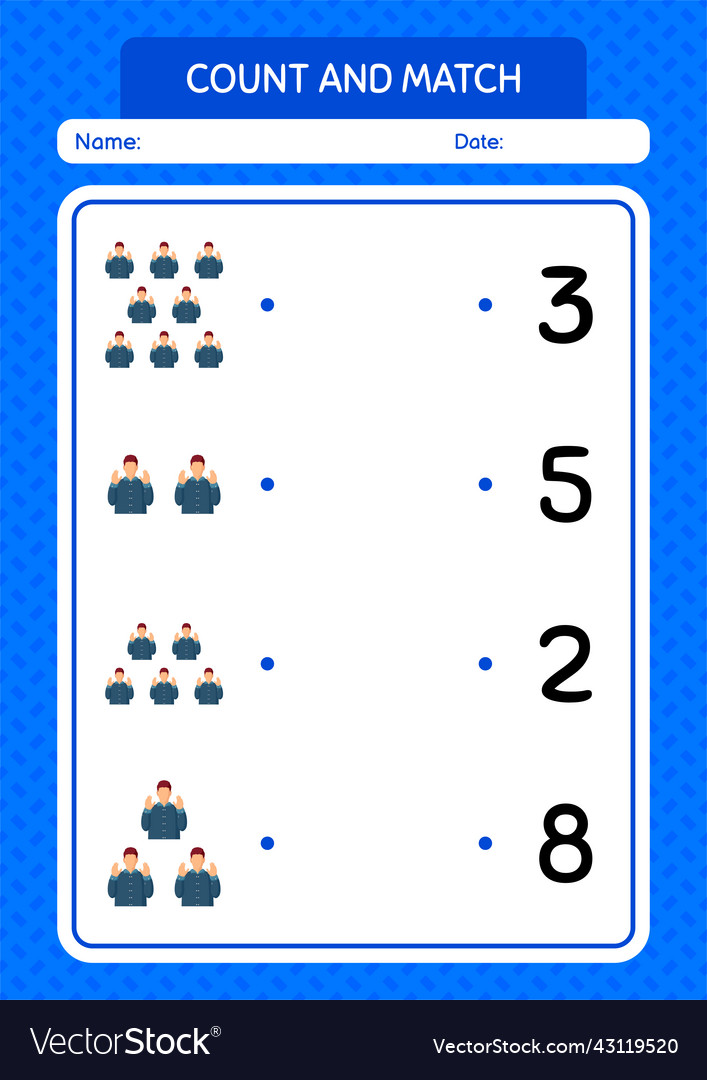 Count and match game with praying worksheet vector image Count and match game with praying worksheet