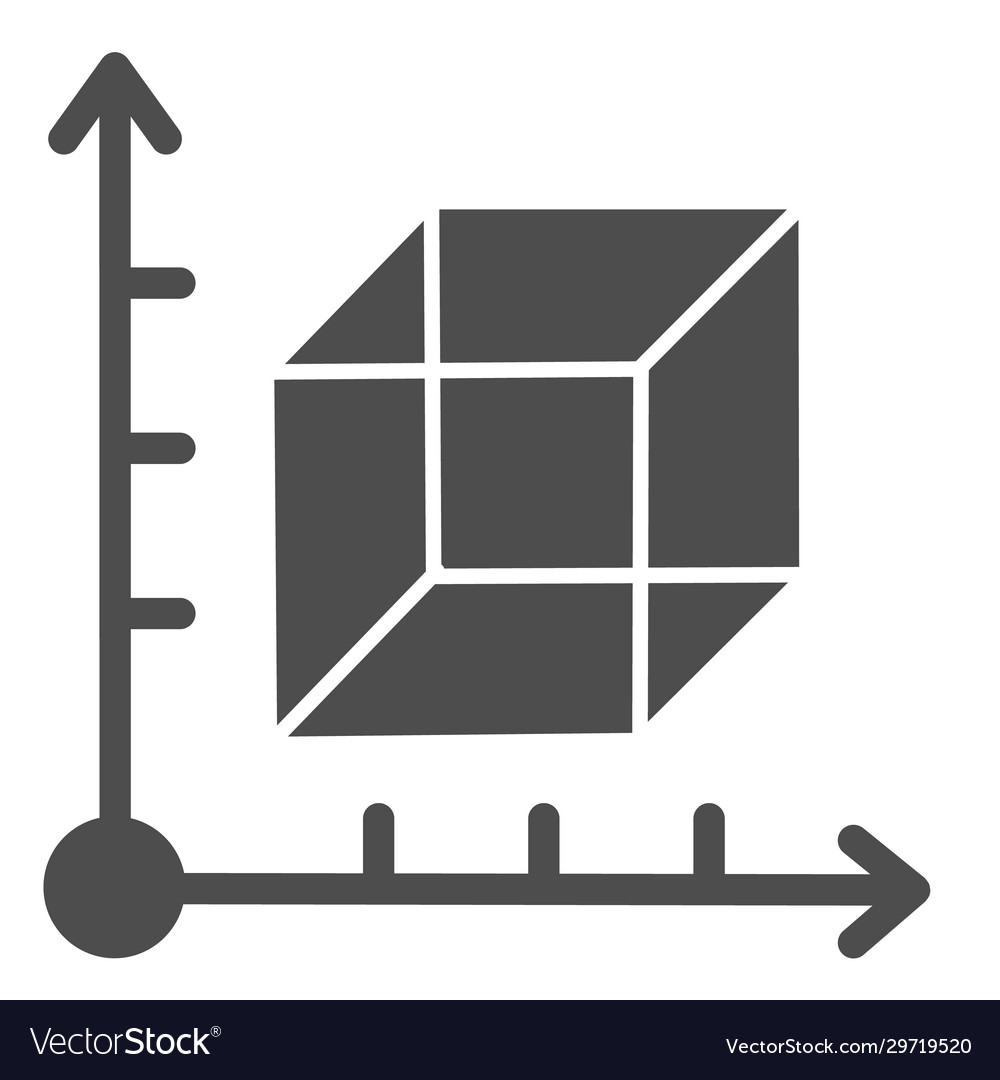 Cube and coordinates system solid icon isometric vector image Cube and coordinates system solid icon isometric