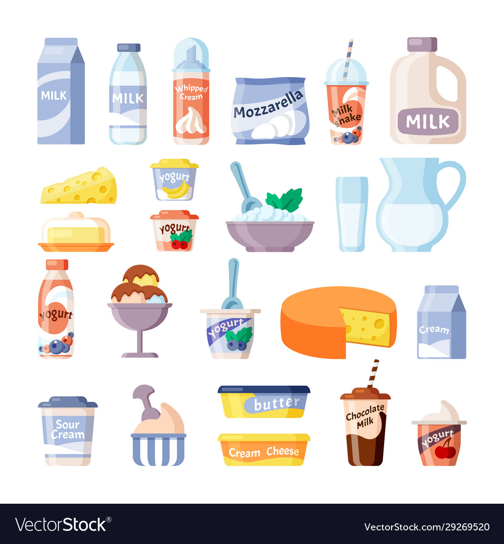 Dairy products milk cheese yogurt lecho ice cream Vector Image