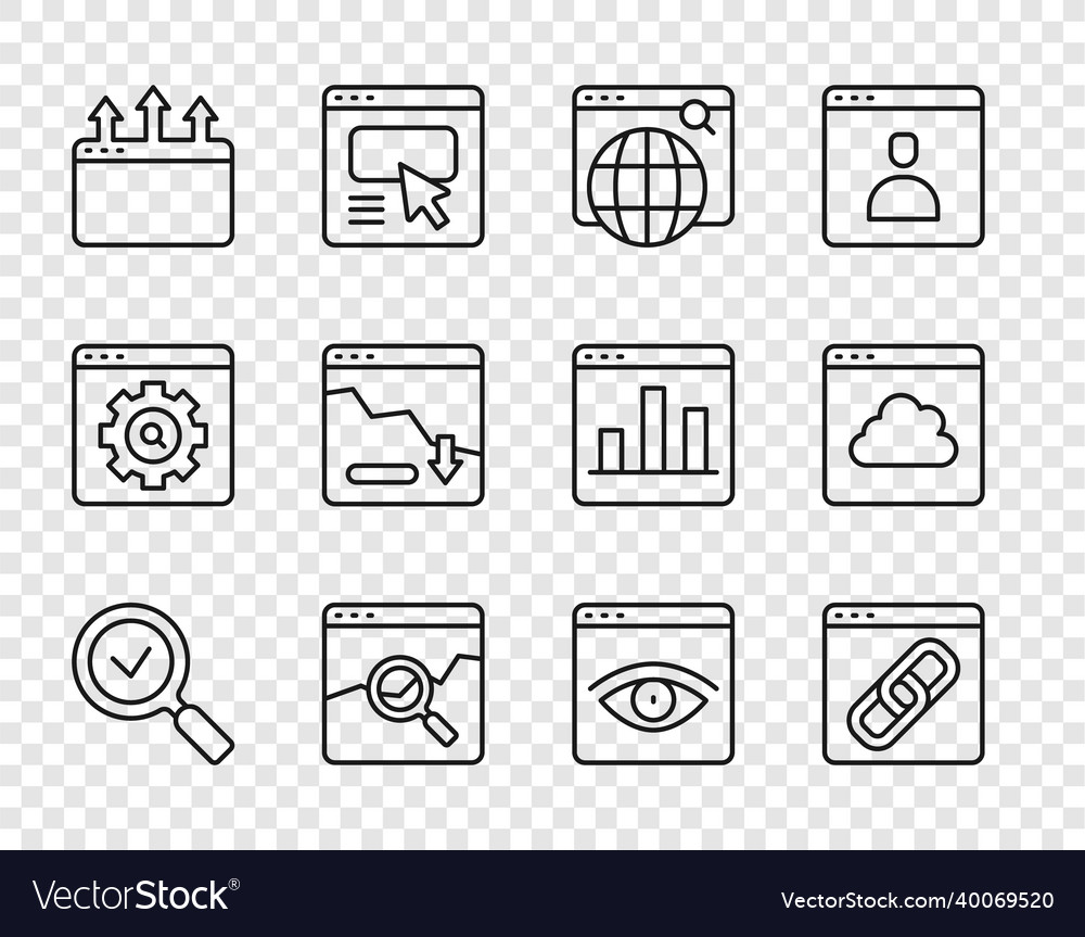 Set line magnifying glass with check mark browser