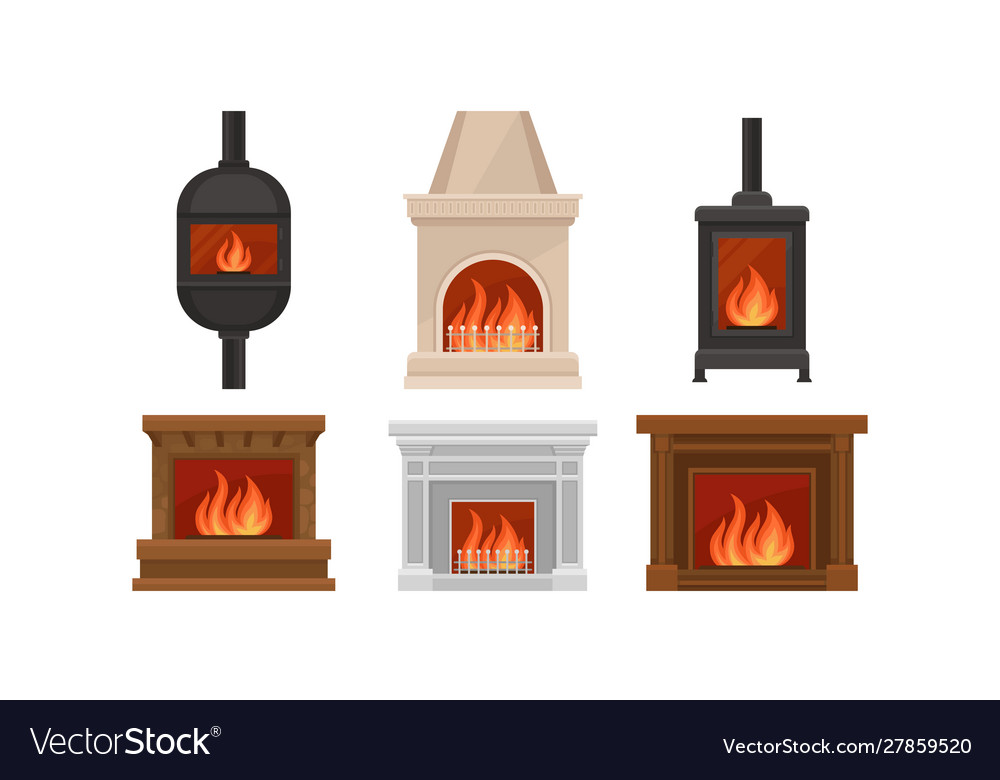 Set of fireplaces with different shapes and design Vector Image Set of fireplaces with different shapes and design
