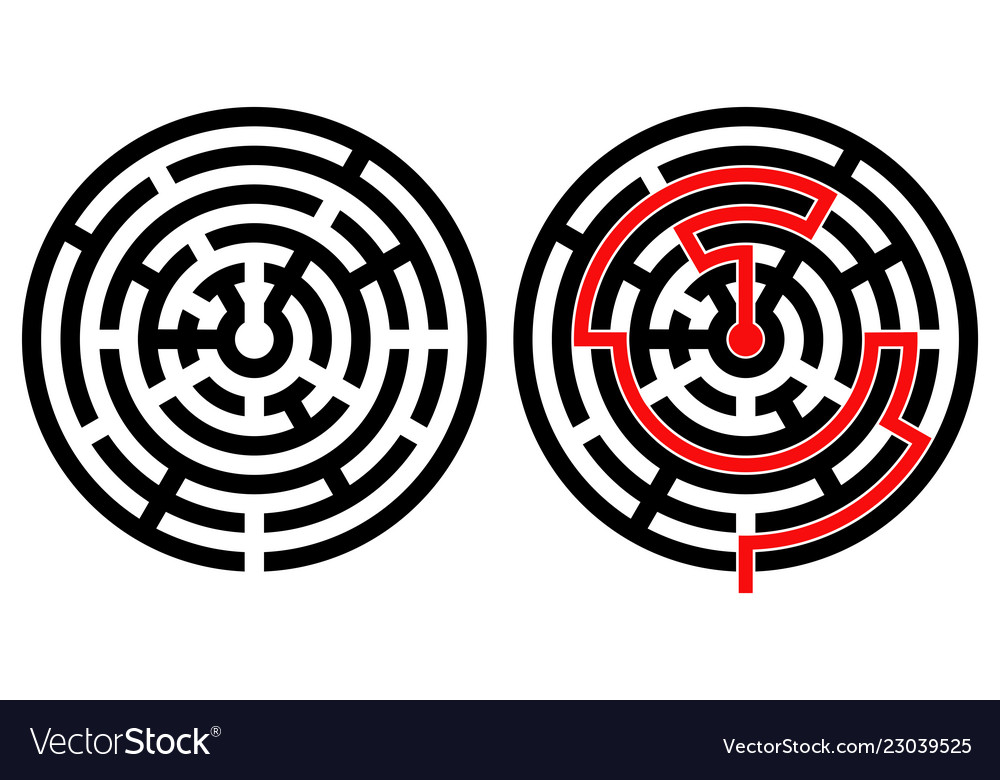 Black Round Maze with Solution