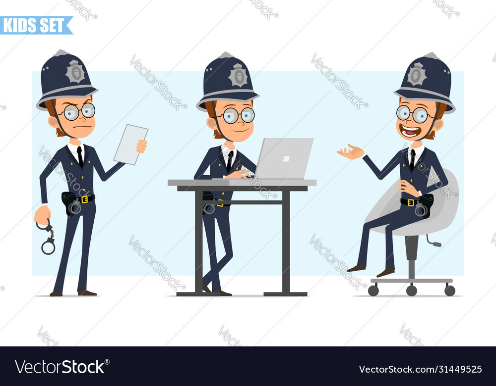 Cartoon British Policeman Boy Character Set Vector Image