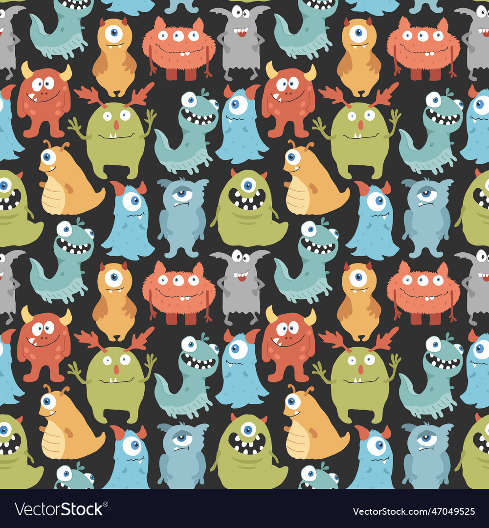 Cute monsters seamless pattern cartoon Royalty Free Vector