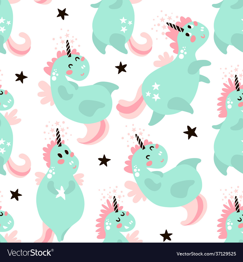 Cute seamless pattern with fairy mint unicorns Vector Image