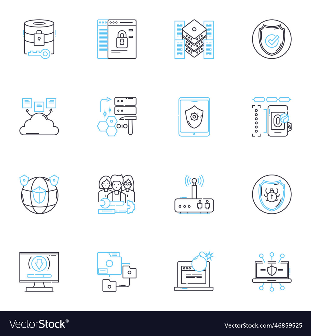 Data protection linear icons set encryption Vector Image Data protection linear icons set encryption