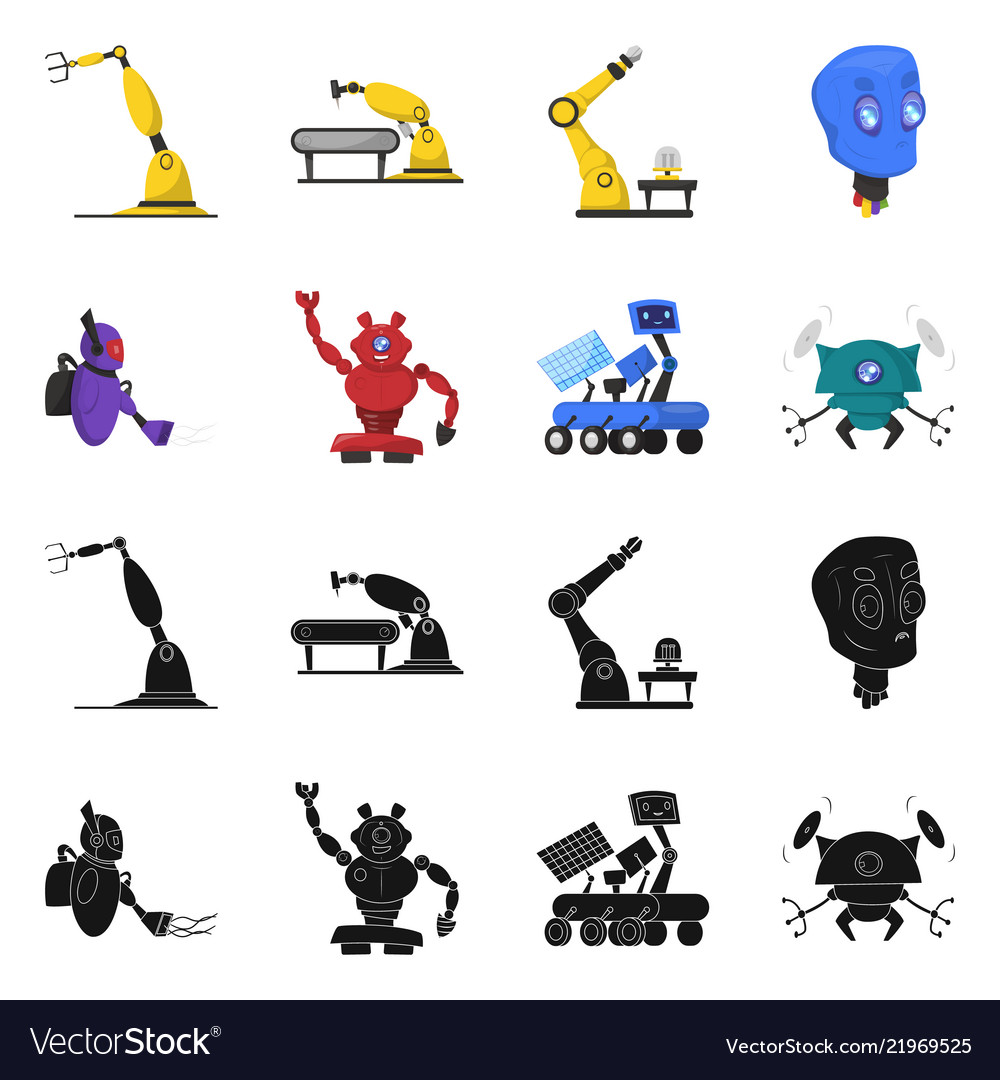 Design of robot and factory symbol set vector image Design of robot and factory symbol set