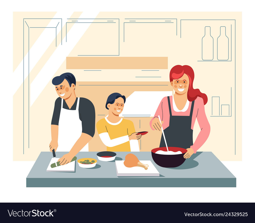 Family cooking dinner at kitchen mother father and