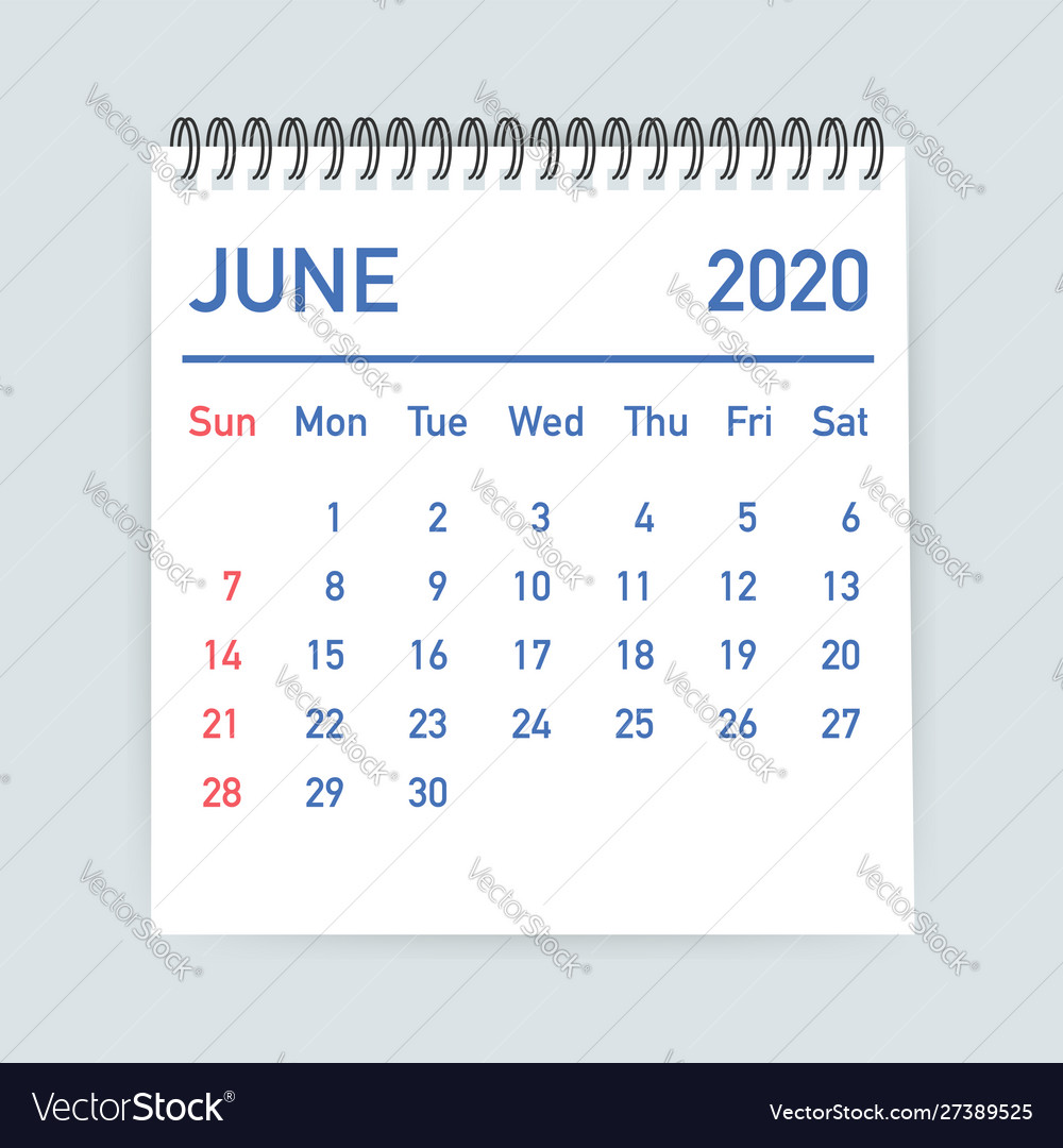 June Calendar Leaf Calendar In Flat Vector Image
