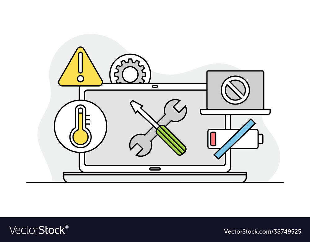 Laptop monitor with setting as programmed machine vector image Laptop monitor with setting as programmed machine