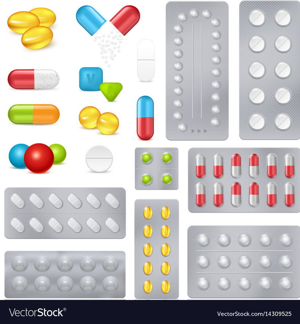 Medicine pills capsules realistic images set Vector Image