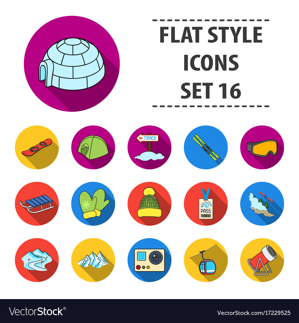 Ski resort set icons in flat style big collection