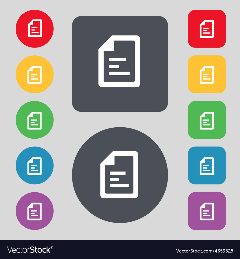 Text file icon sign a set of 12 colored buttons