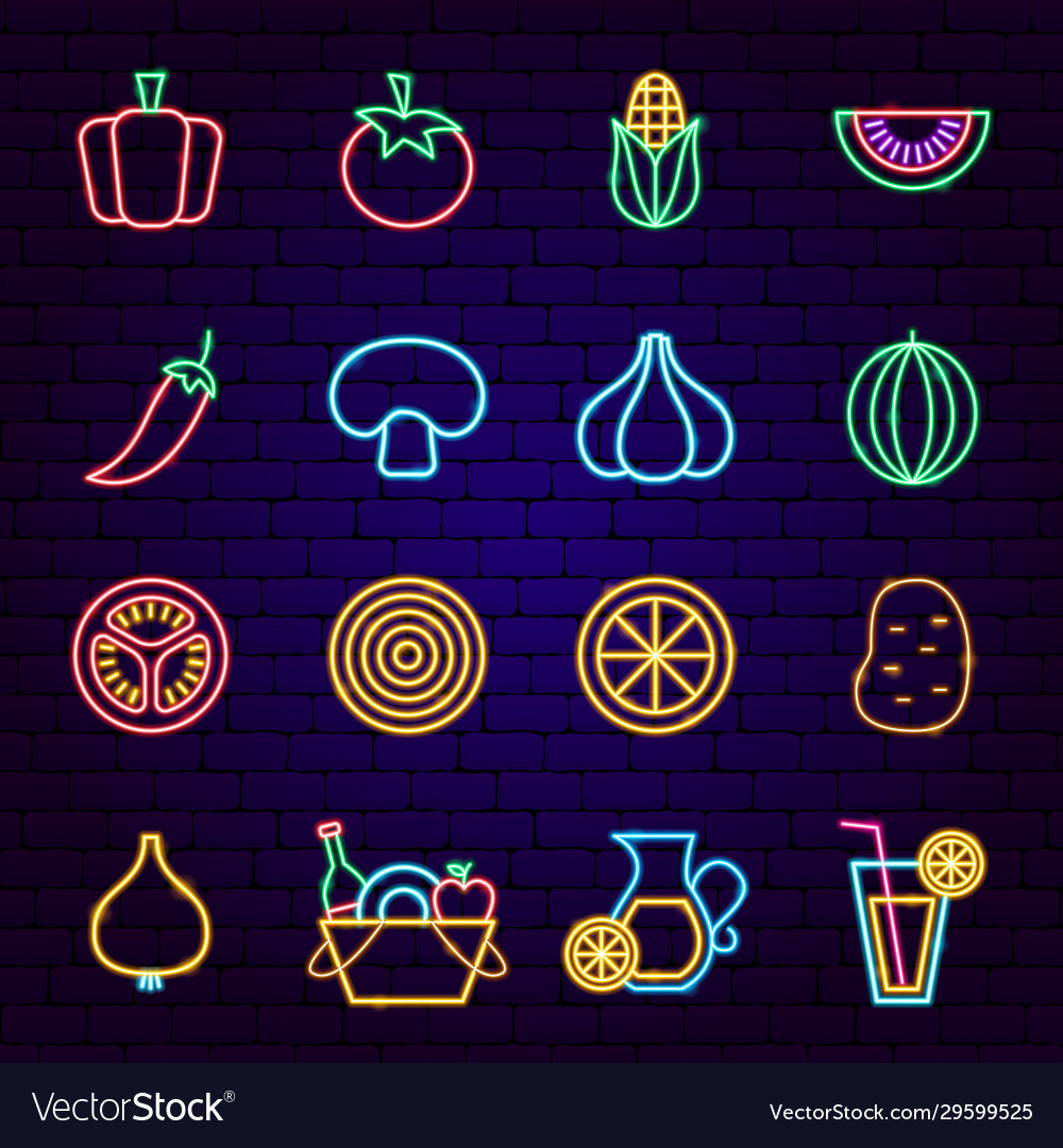 Vegetables neon icons Royalty Free Vector Image