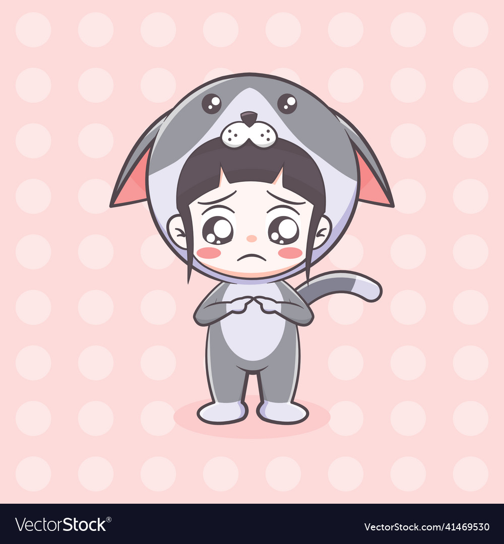 Cute cat costume girl cartoon