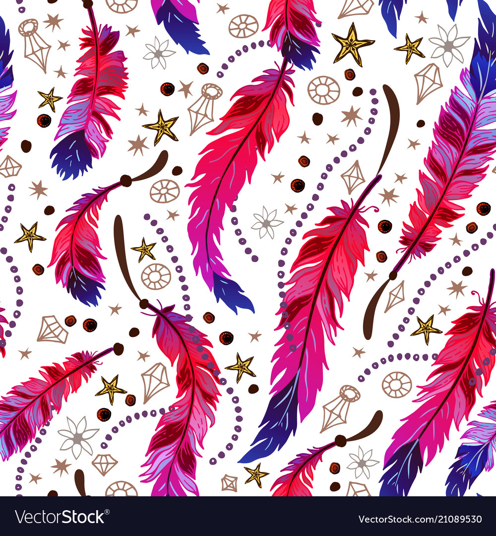 Ethnic feather seamless pattern in boho style vector image Ethnic feather seamless pattern in boho style
