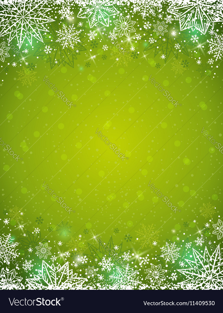 Green background with frame of snowflakes and star