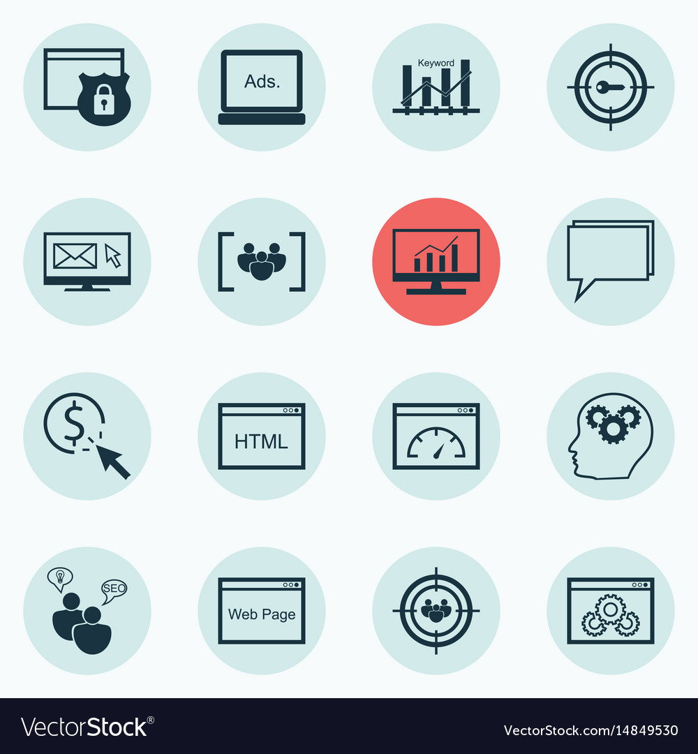 Set of 16 seo icons includes loading speed web