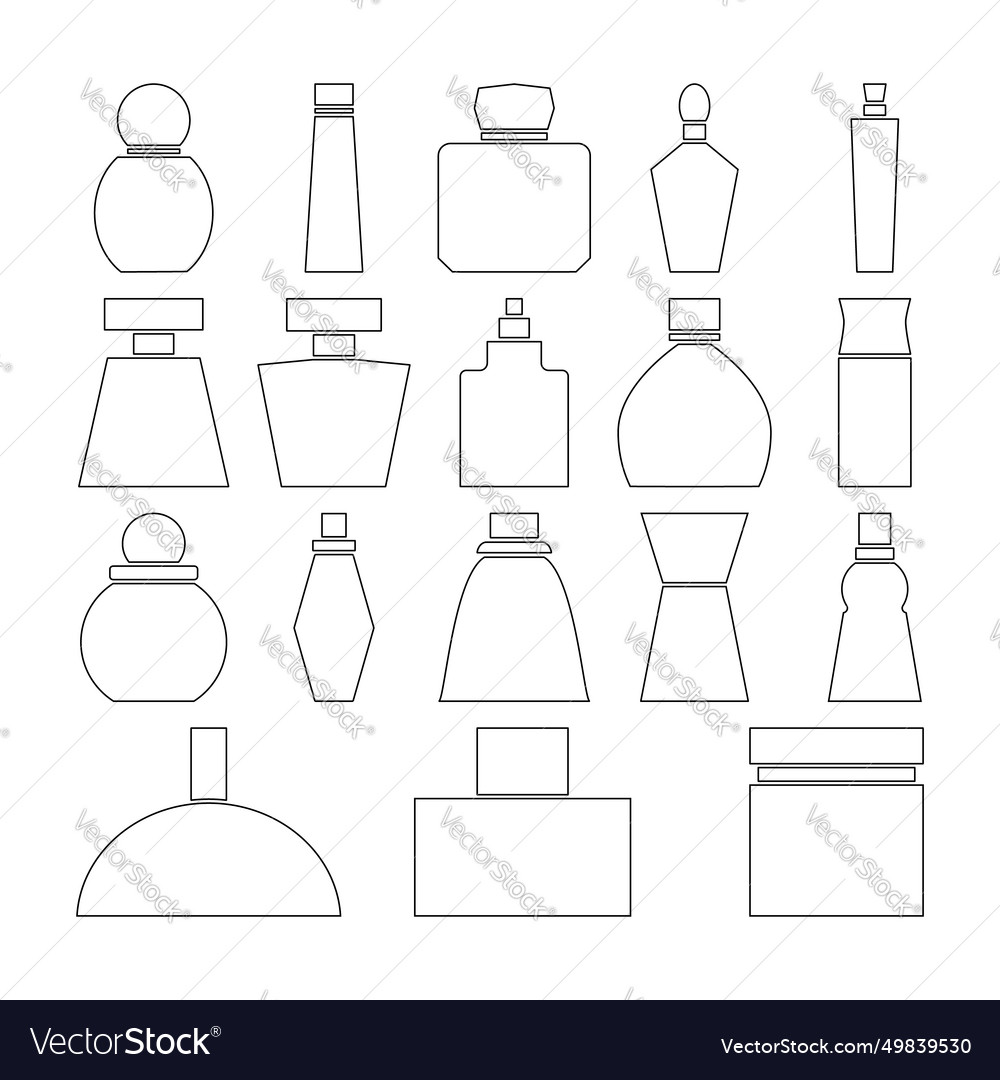 Set of perfume bottles icons linear and outline Vector Image Set of perfume bottles icons linear and outline