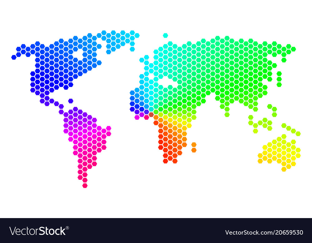 Spectrum hexagon world map vector image Spectrum hexagon world map
