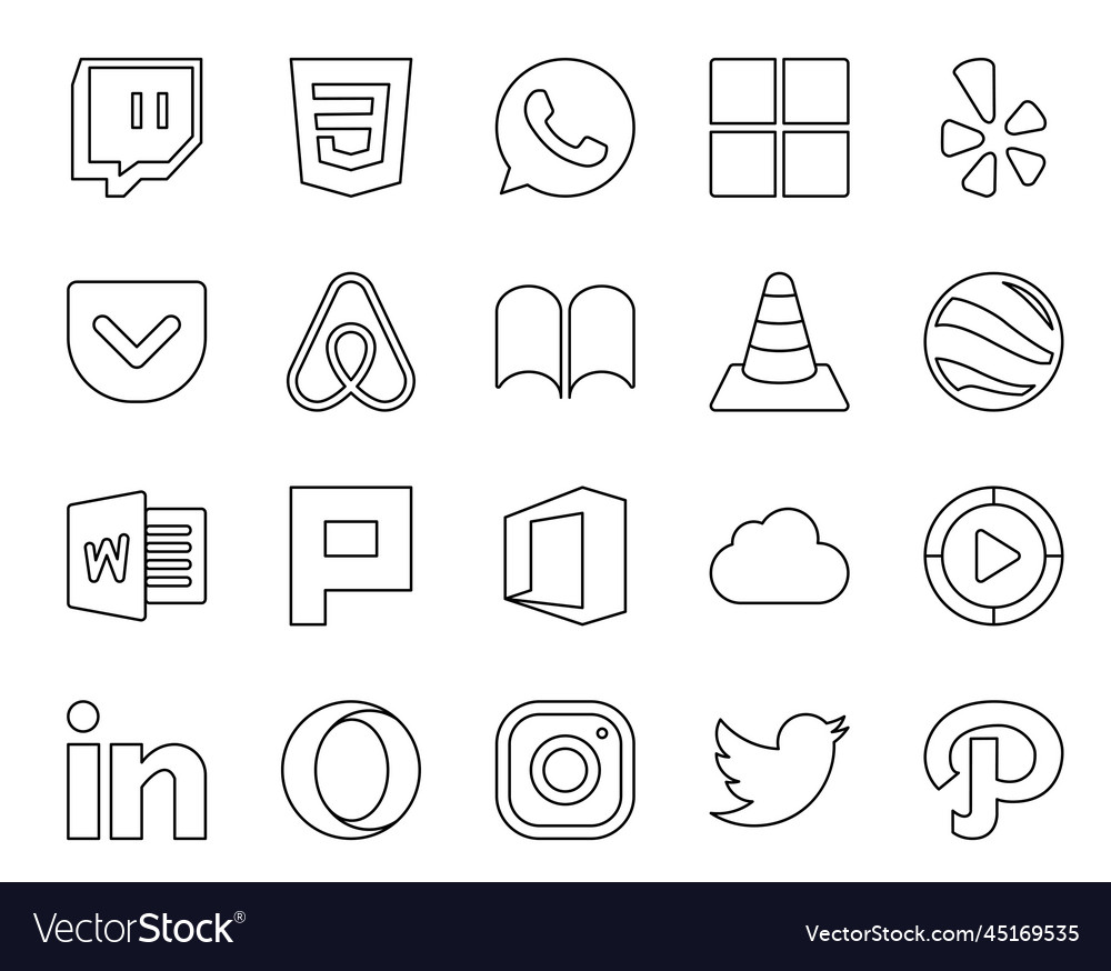 20 social media icon pack including video icloud Vector Image