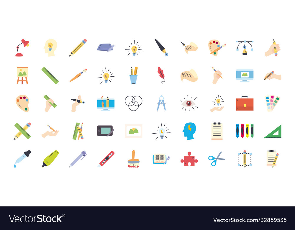 Art and design line fill style icon set vector image Art and design line fill style icon set