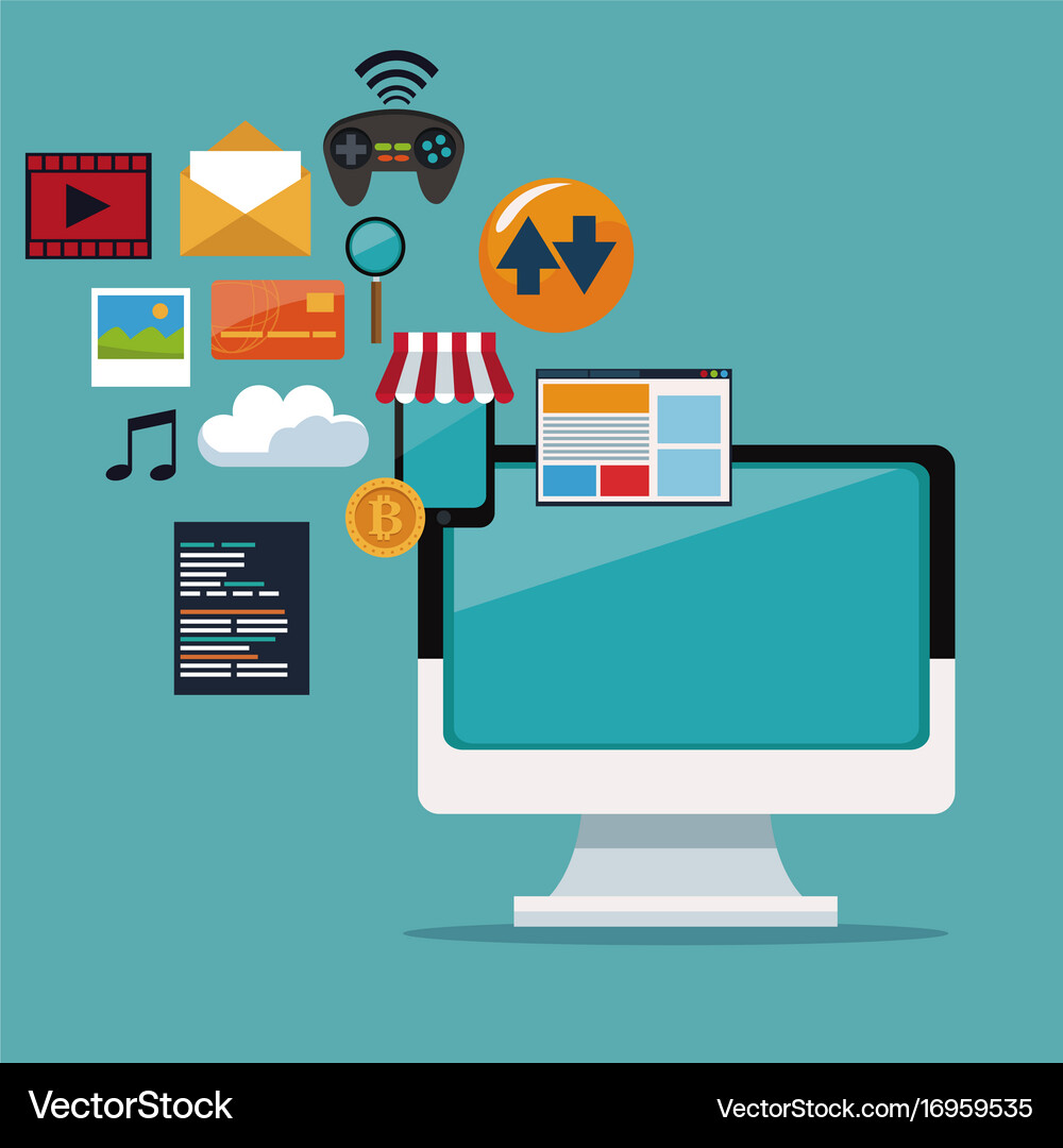 Color background of display computer witrh icons Vector Image