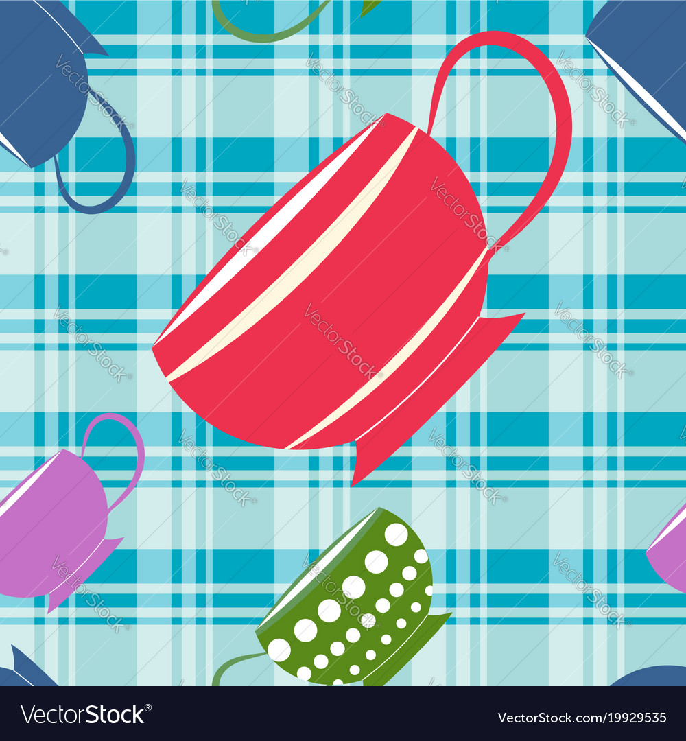 Cups and checkered background seamless pattern