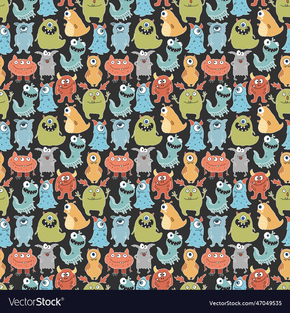 Cute monsters seamless pattern cartoon Royalty Free Vector