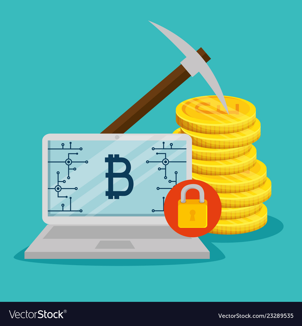 Laptop mit Bitcoin elektronischer Währung und Münzen vector image Laptop mit Bitcoin elektronischer Währung und Münzen