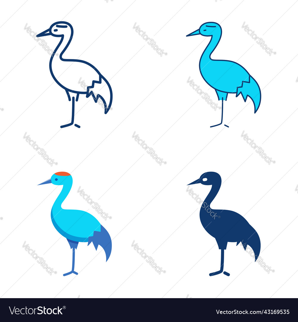 Rot gekrönte Kran-Ikone im flachen und Line-Stil vector image Rot gekrönte Kran-Ikone im flachen und Line-Stil