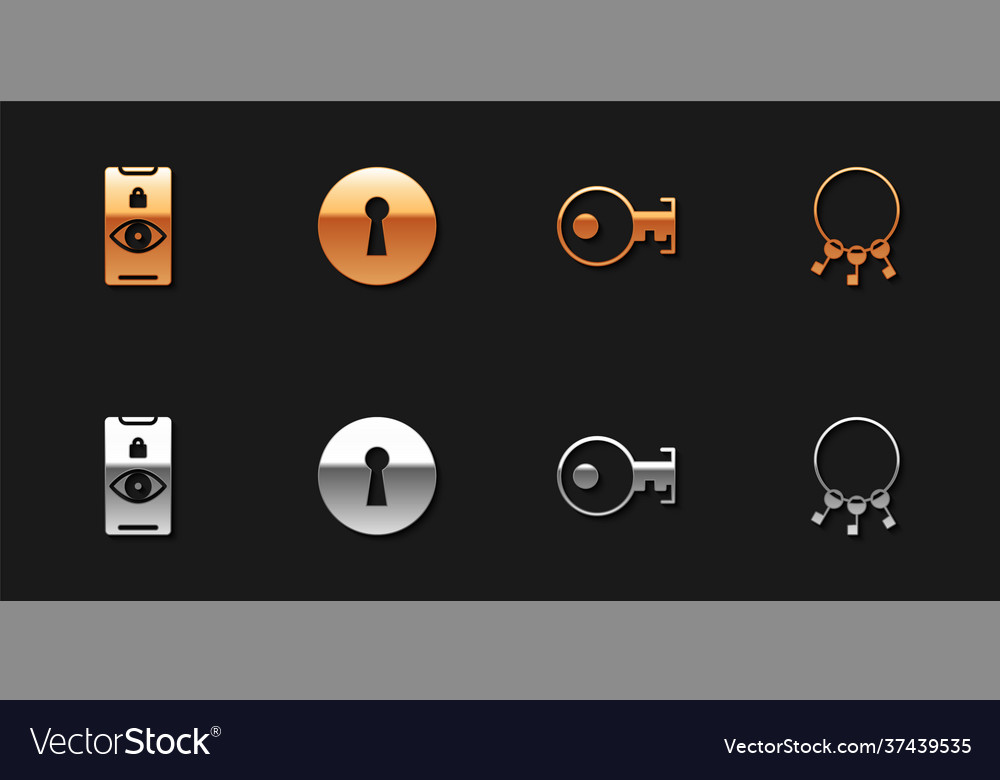 Set eye scan keyhole and bunch keys icon