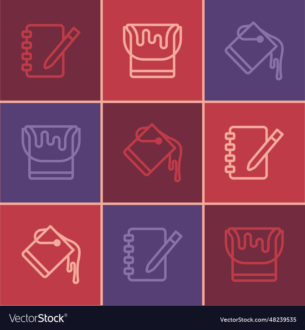 Set line notebook paint bucket and icon