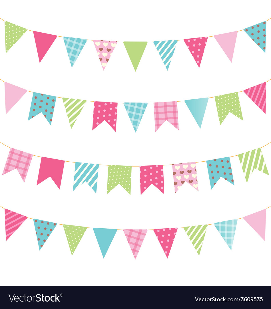 Set multicolored flat buntings garlands Royalty Free Vector