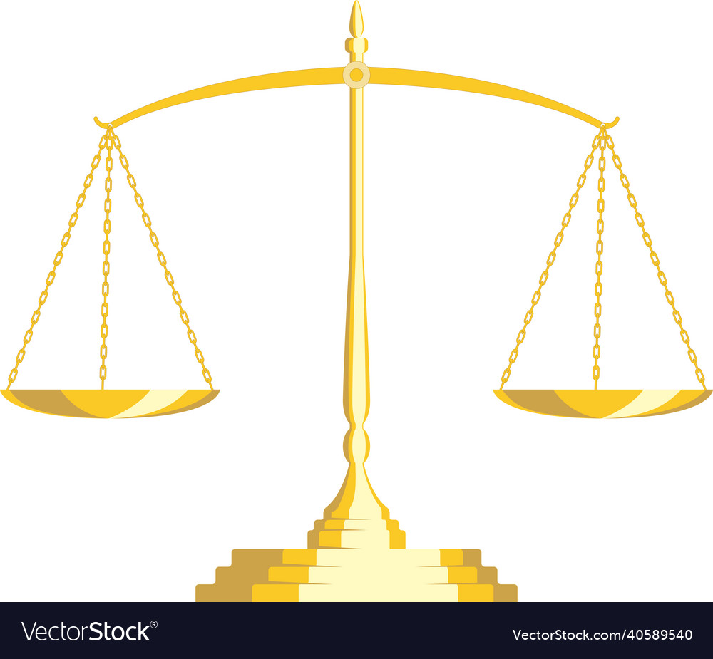 Golden scales of justice on white background