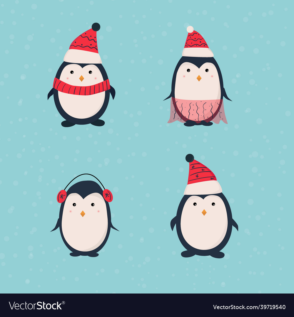 Hand drawn cute cartoon penguins